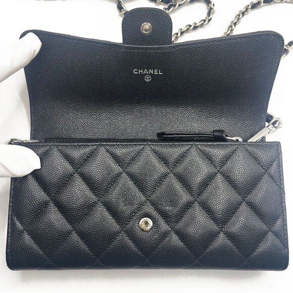 Authentic CHANEL CC Classic Caviar Flap Wallet on Chain Shoulder Crossbody Black - Picture 9 of 16